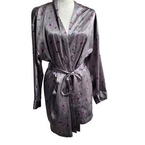 Victoria's Secret Y2k purple floral satin robe short wrap kimono
